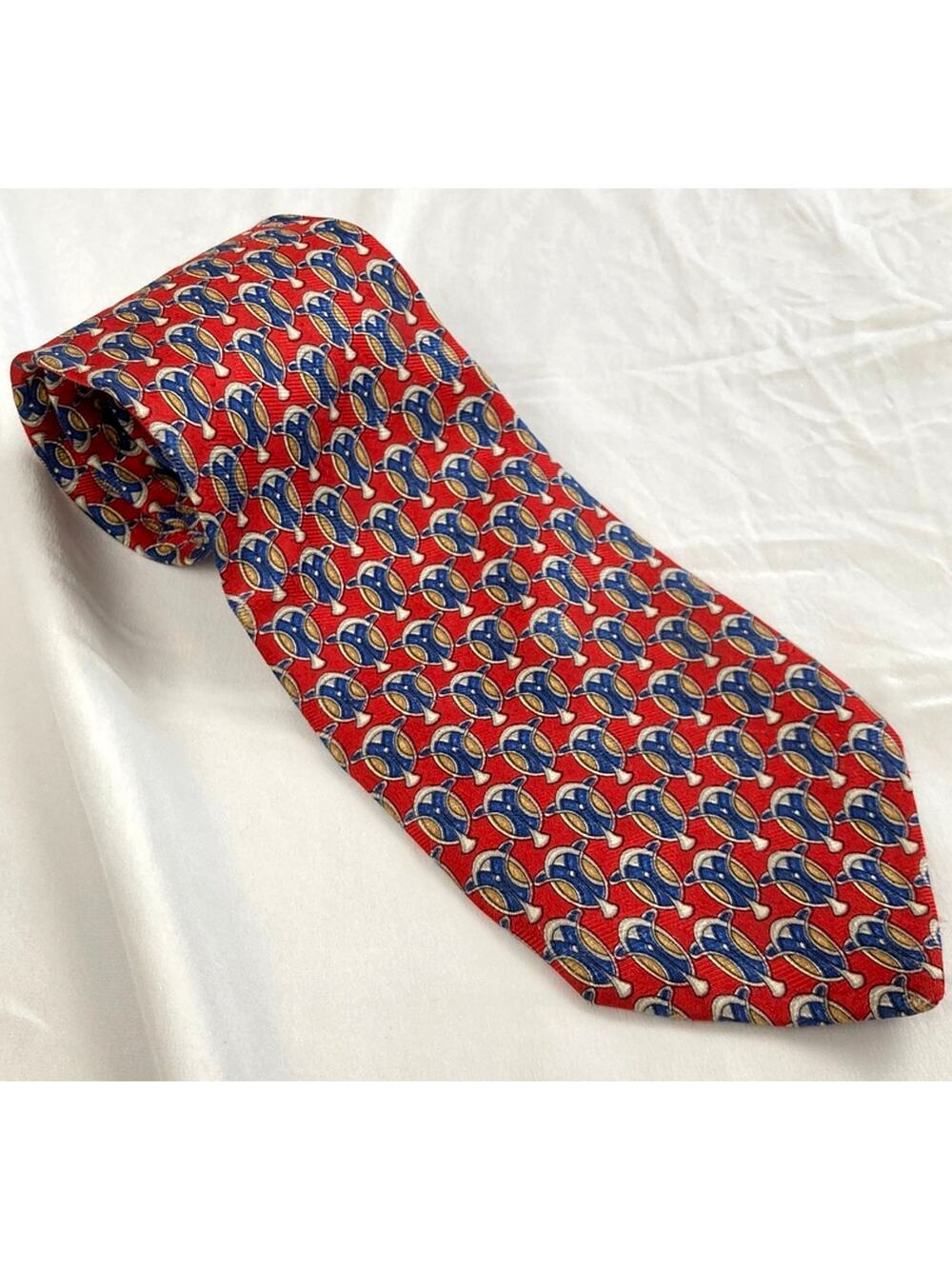 Vintage Countess Mara Short Red Silk Medallion Art Deco Print Wide Tie Designer